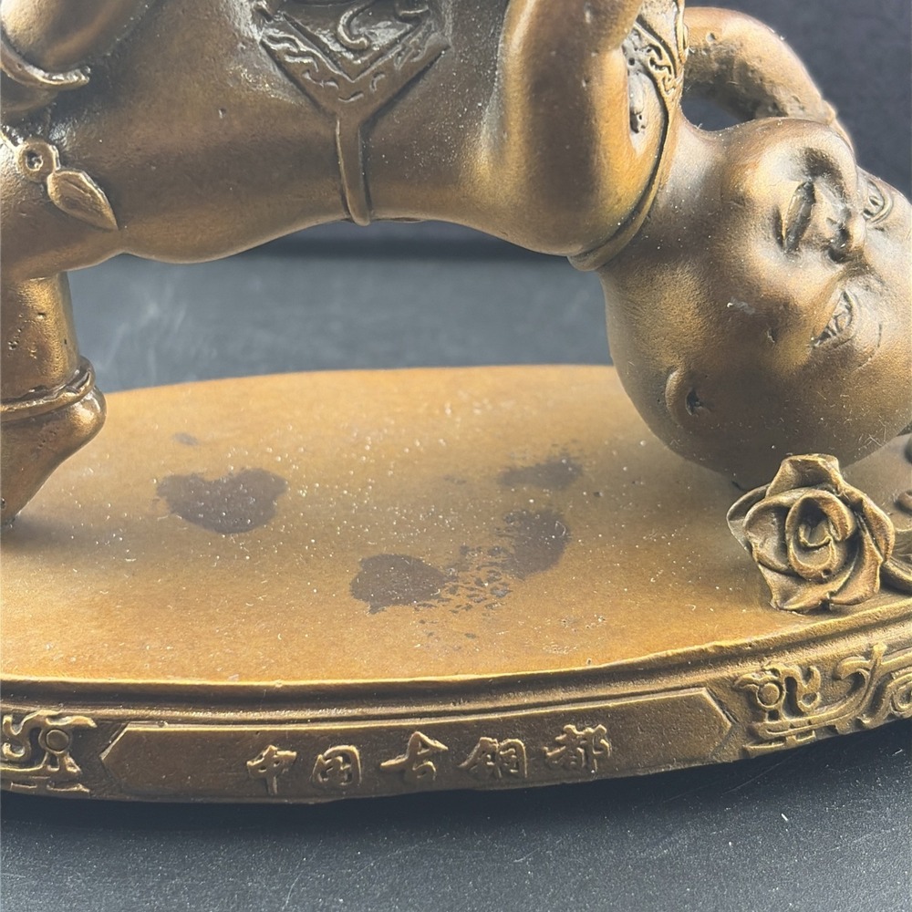 Red Star Copper Company Sculpture Chinese Heavy Square Of Babies Good Luck - Picture 2 of 12